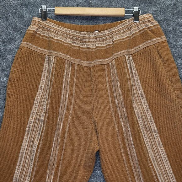 Free People Pants Womens Large Rust Striped Boho Elastic Waist Gauze Cotton - Picture 2 of 10